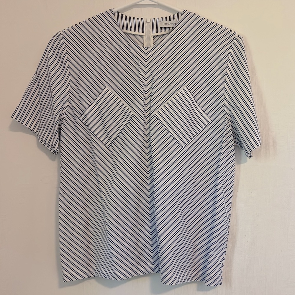 J.W. Anderson Blue and White Striped Short Sleeve Blouse